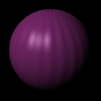 wavy sphere
  with same number of polygons as a, but rendered with normal distribution
  mapping