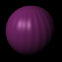 wavy sphere
  with same number of polygons as b, rendered with normal distribution
  mapping